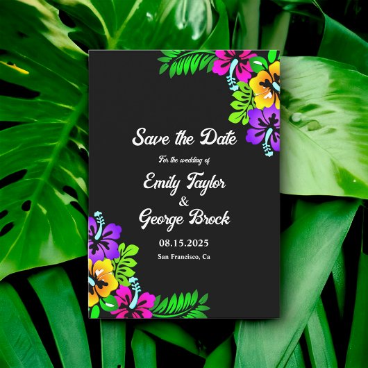 Elegante Tropical Rustic Boho Black Floral Wedding Save The Date