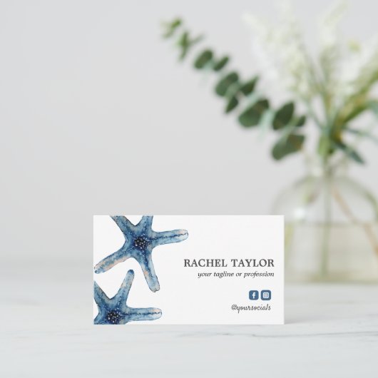 Elegante Tropical Starfish Blue Beach Coastal Visitenkarte (Stehend Vorderseite)
