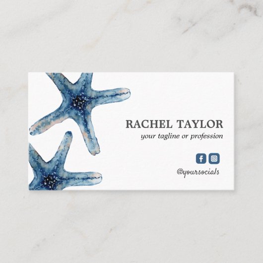 Elegante Tropical Starfish Blue Beach Coastal Visitenkarte (Vorderseite)