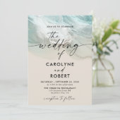 Elegante Tropical Summer Blue Ocean Beach Hochzeit Einladung (Stehend Vorderseite)