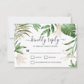 Elegante Tropical Summer Greenerity & Gold Wedding RSVP Karte (Vorderseite)