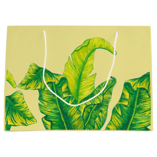 Elegante Tropical Tropicana Gold Blätter & Gelb Große Geschenktüte (Vorderseite)