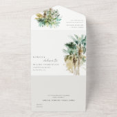 Elegante Tropical Watercolor Palmen Hochzeiten All In One Einladung (Außenbereich)