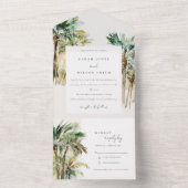Elegante Tropical Watercolor Palmen Hochzeiten All In One Einladung (Innen Boden)