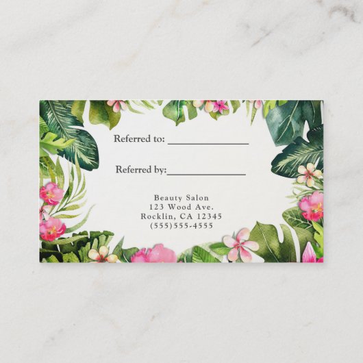 Elegante Tropics Green Blätter Blumenladen Empfehlungskarte (Rückseite)