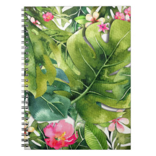 Elegante Tropics Green Blätter Floral Wasserfarbe Notizblock