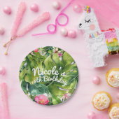 Elegante Tropics Green Blätter Floral Wasserfarbe Pappteller (Party)