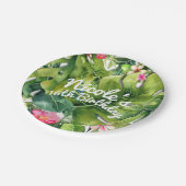 Elegante Tropics Green Blätter Floral Wasserfarbe Pappteller (Schrägansicht)