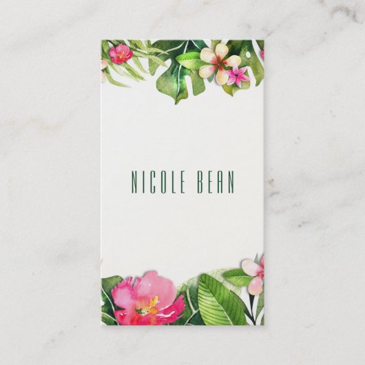 Elegante Tropics Green Blätter Floral Wasserfarbe Visitenkarte (Vorderseite)