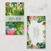 Elegante Tropics Green Blätter Floral Wasserfarbe Visitenkarte (Vorne/Hinten)