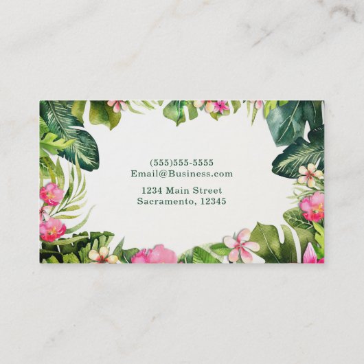 Elegante Tropics Green Blätter Floral Wasserfarbe Visitenkarte (Rückseite)