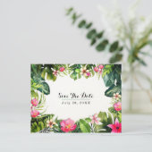 Elegante Tropics Green Blätter Save the Date flora Ankündigungspostkarte (Stehend Vorderseite)