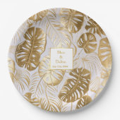 Elegante Tropics Monstera Gilded Gold Wedding Pappteller (Vorderseite)