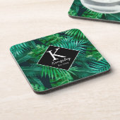 Elegante tropische Blätter Familienname Getränkeuntersetzer (Linke Seite)