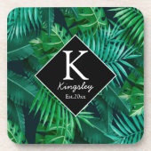Elegante tropische Blätter Familienname Getränkeuntersetzer (Vorderseite)