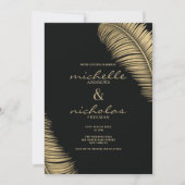 Elegante tropische Blätter in Schwarz und Gold Hoc Einladung (Vorderseite)