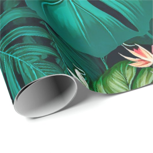 Elegante tropische Blätter und Hibiskus-Blume | Geschenkpapier (Rolleneckpunkt)