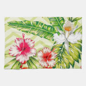 Elegante tropische Blätter und Hibiskus-Blume | Geschirrtuch (Horizontal)