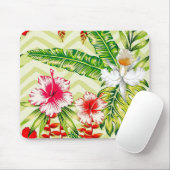 Elegante tropische Blätter und Hibiskus-Blume | Mousepad (Mit Mouse)