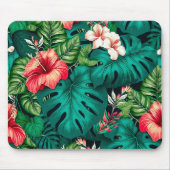 Elegante tropische Blätter und Hibiskus-Blume | Mousepad (Vorne)