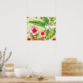 Elegante tropische Blätter und Hibiskus-Blume | Poster (Küche)
