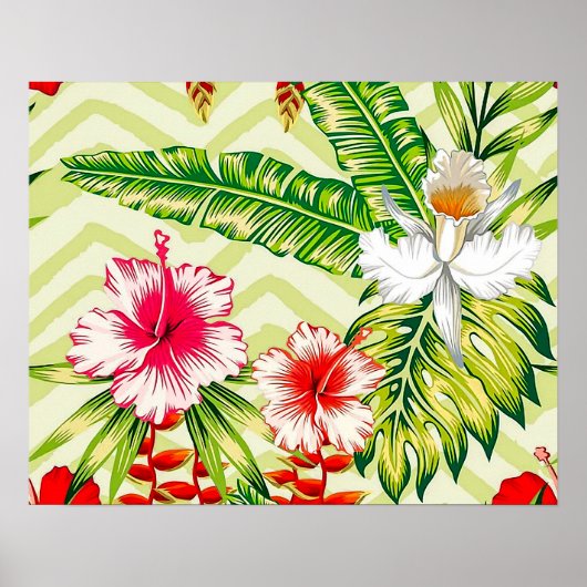 Elegante tropische Blätter und Hibiskus-Blume | Poster (Vorne)