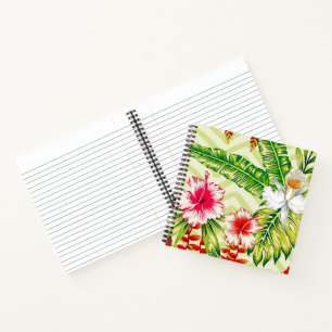 Elegante tropische Blätter und Hibiskusblüten   Notizblock