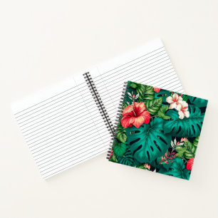 Elegante tropische Blätter und Hibiskusblüten   Notizblock