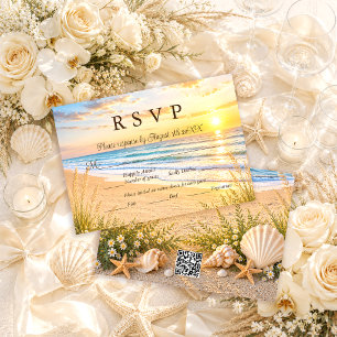 Elegante tropische blaue Ozeanwellen Strandhochzei RSVP Karte