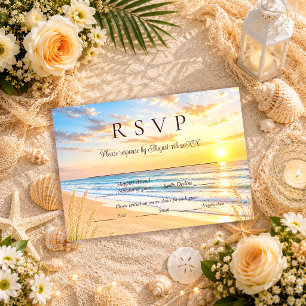 Elegante tropische blaue Ozeanwellen Strandhochzei RSVP Karte