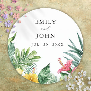 Elegante tropische Blume Gastgeschenk Hochzeit Runder Aufkleber