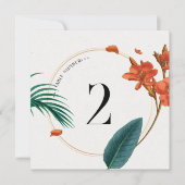 Elegante tropische Blume Hochzeit-Tischnummer Dankeskarte (Vorderseite)