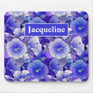 Elegante tropische Blume mit blauen und weißen Hib Mousepad