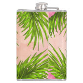 Elegante tropische Blume Rosa Grün-Blätter Flachmann (Rückseite)