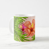 Elegante tropische Blume Rosa Grün-Blätter Kaffeetasse (Vorderseite Links)