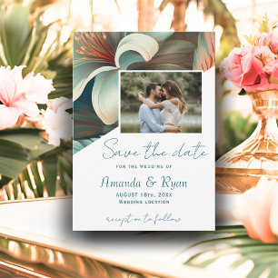 Elegante tropische Blumen Botanische Foto Hochzeit Save The Date