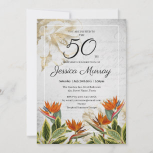 Elegante tropische Blumen-Einladung zum 50. Geburt
