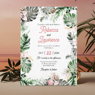 Elegante tropische Blumen-Hochzeitseinladung mit G Einladung