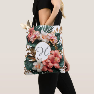 Elegante tropische Blumen-Monogramm-Tasche Tasche