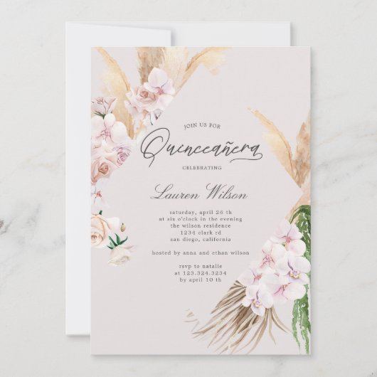 elegante tropische Blumen Quinceanera Einladung (Vorderseite)