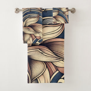 Elegante tropische Blumen rosa Blüten grüne Blätte Badhandtuch Set