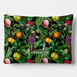 Elegante tropische Früchte schwarzes Muster, Monog Zubehörtasche