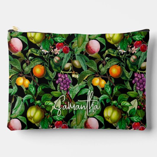 Elegante tropische Früchte schwarzes Muster, Monog Zubehörtasche (Vorderseite)