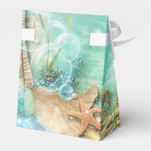 Elegante Tropische Gefälligkeitsboxen am Meer Geschenkschachtel (Rückseite)