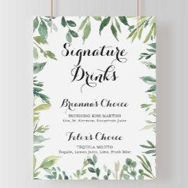 Elegante Tropische Grüne Signatur Getränke signier Poster
