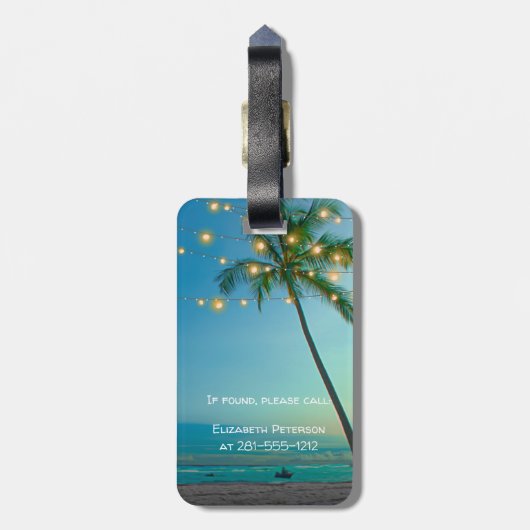 Elegante tropische hawaiische Palme-Schnur-Lichter Gepäckanhänger (Rückseite vertikal)