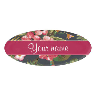 Elegante tropische Hibiskus-Blumen und Blätter Namenschild