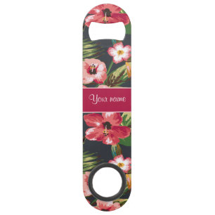 Elegante tropische Hibiskus-Blumen und Blätter Speedflaschenöffner