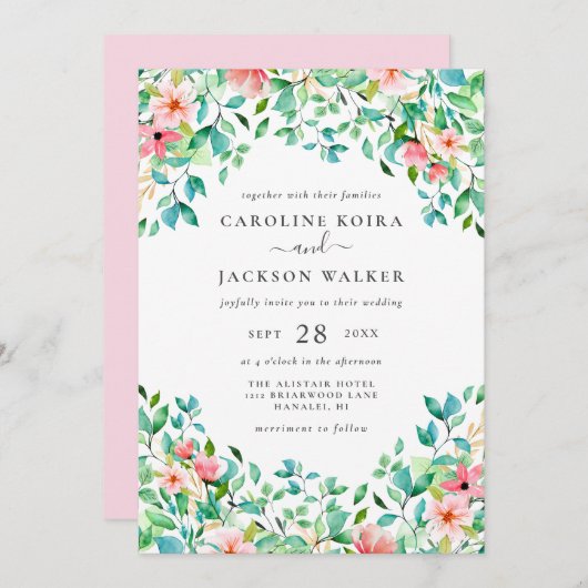 Elegante Tropische Hochzeit Einladung (Vorne/Hinten)