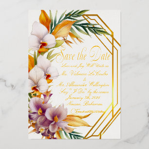 Elegante tropische Hochzeit in Urlaubsort Save the Folieneinladung